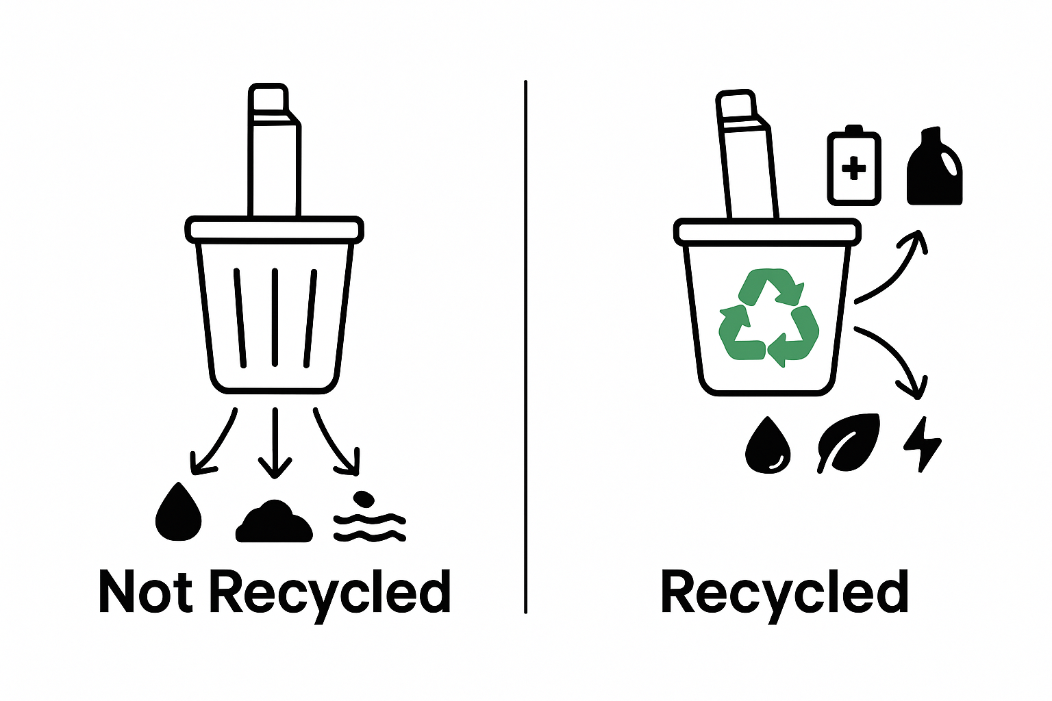 Infographic comparing vape disposal vs. recycling