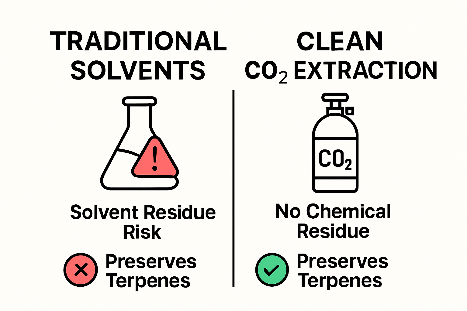 Infographic comparing solvent-based vs clean CO2 cannabis extraction