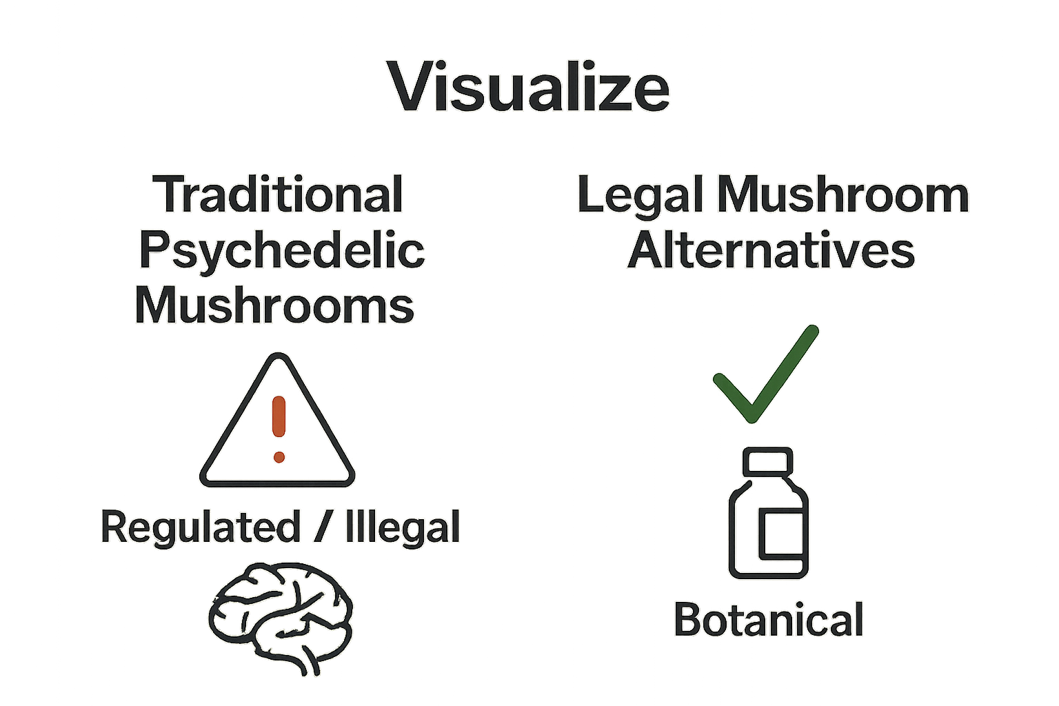 Infographic comparing legal mushroom alternatives and psychedelic mushrooms