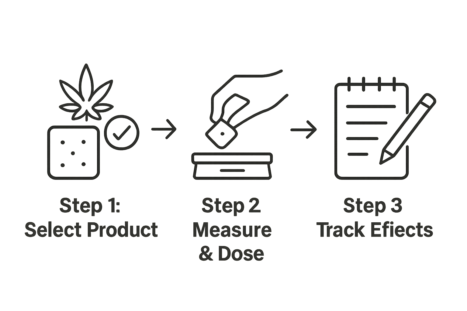 Three-step infographic: Select, Dose, and Track cannabis edibles