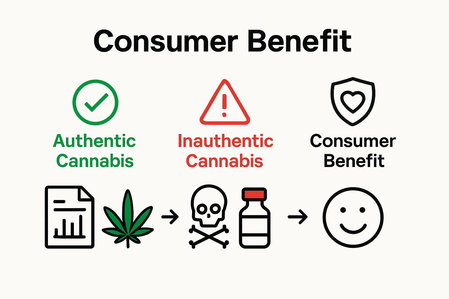 Infographic comparing authentic versus inauthentic cannabis and consumer benefits