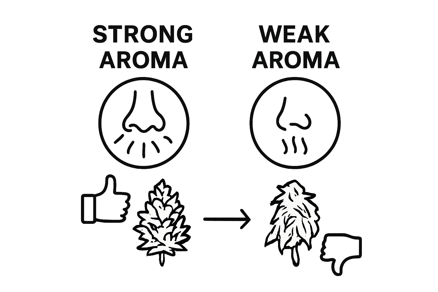 Before and after cannabis aroma inspection comparison