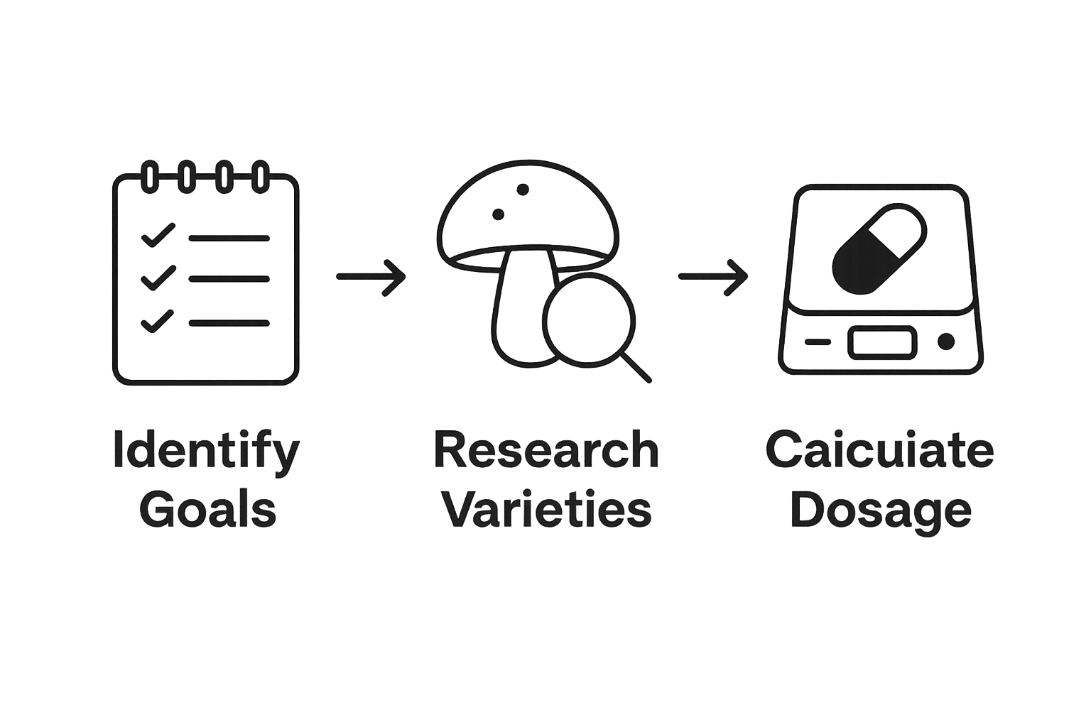 Three-step mushroom dosage workflow visual diagram