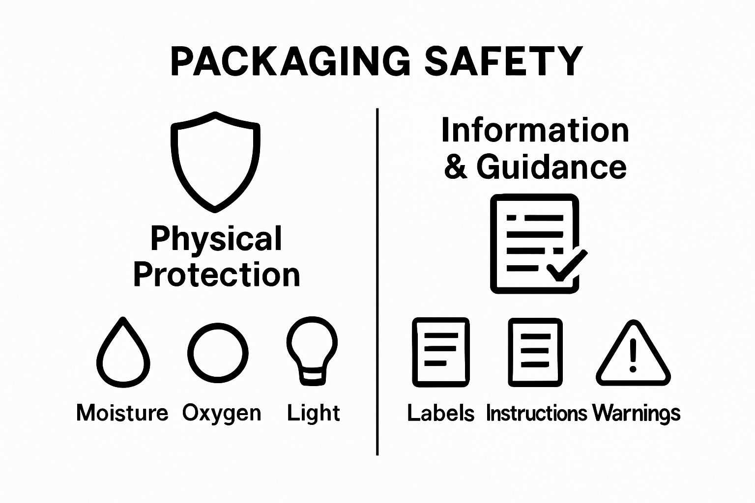 Infographic comparing physical protection and information functions in packaging safety