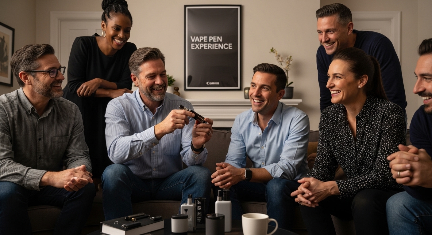 vape pen experience, group, modern living room