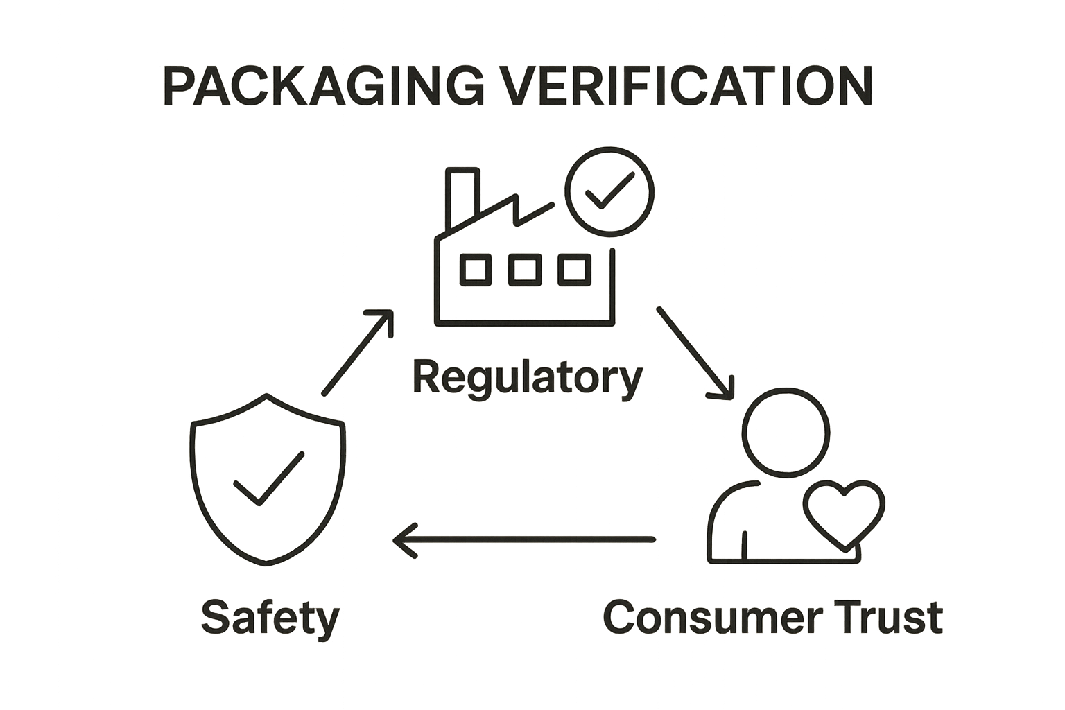 Packaging verification: Safety, Regulatory, Trust comparison infographic