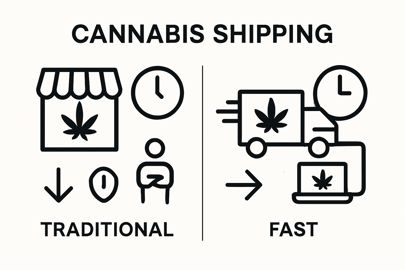 Infographic shows difference between traditional and fast cannabis shipping methods.