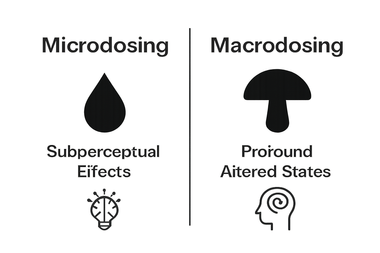 Infographic comparing microdosing and macrodosing with icons and key features
