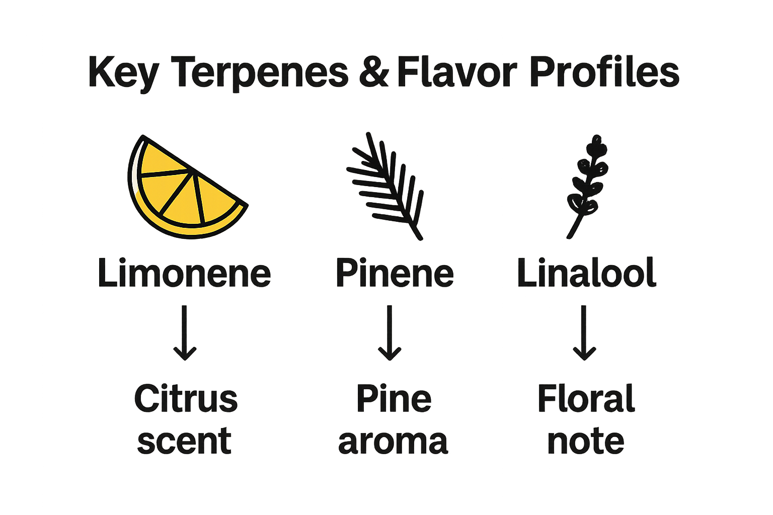 Infographic comparing top three cannabis terpenes and their flavors