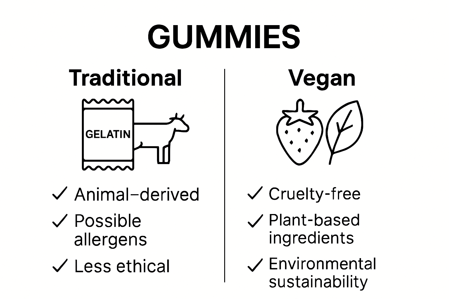 Infographic comparing vegan and traditional CBD gummies