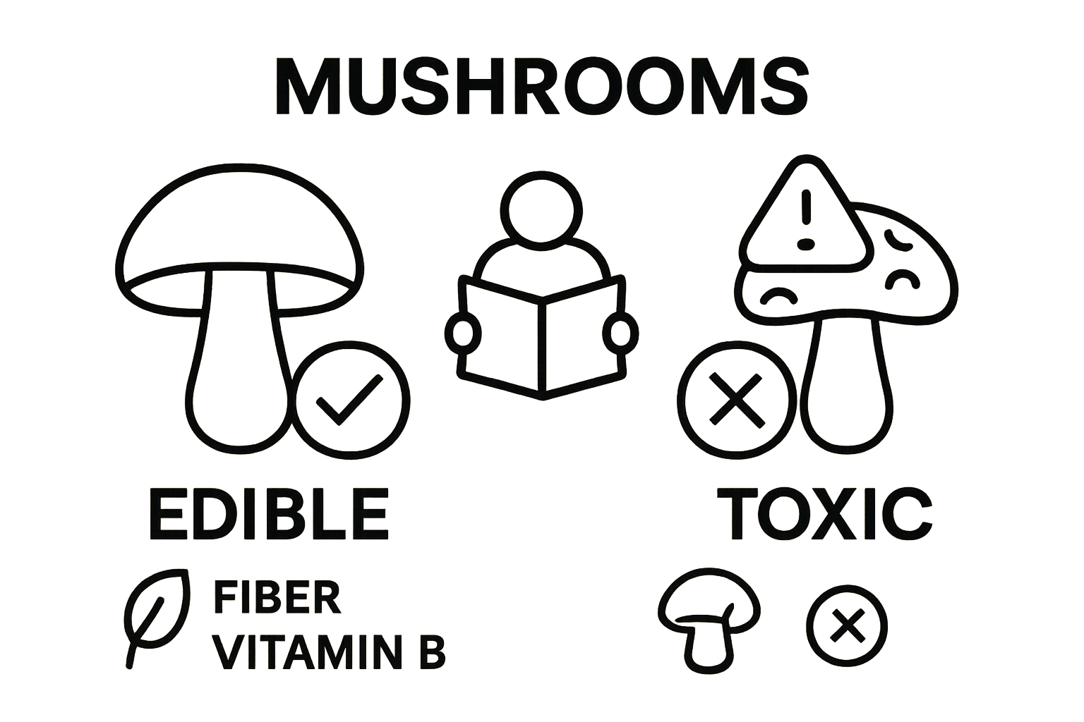 Infographic comparing edible and toxic mushrooms for responsible use