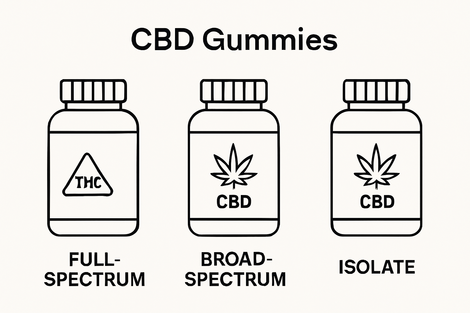 Infographic showing types of CBD gummies and THC content
