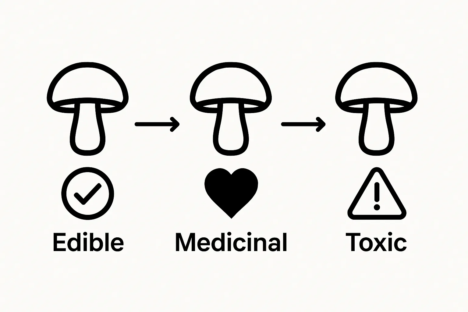 Infographic comparing edible, medicinal, and toxic mushrooms