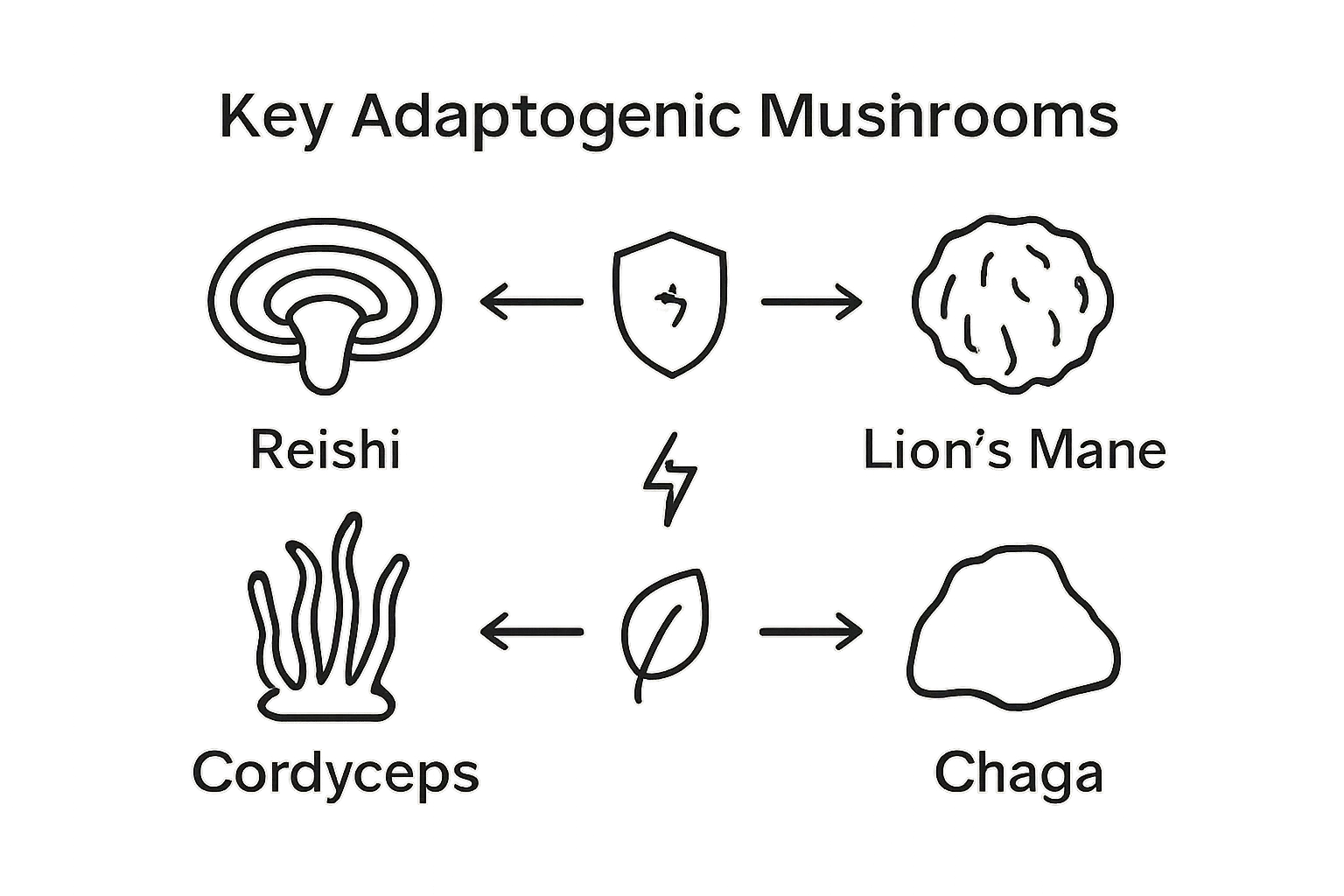 Four mushroom types and benefits visual infographic