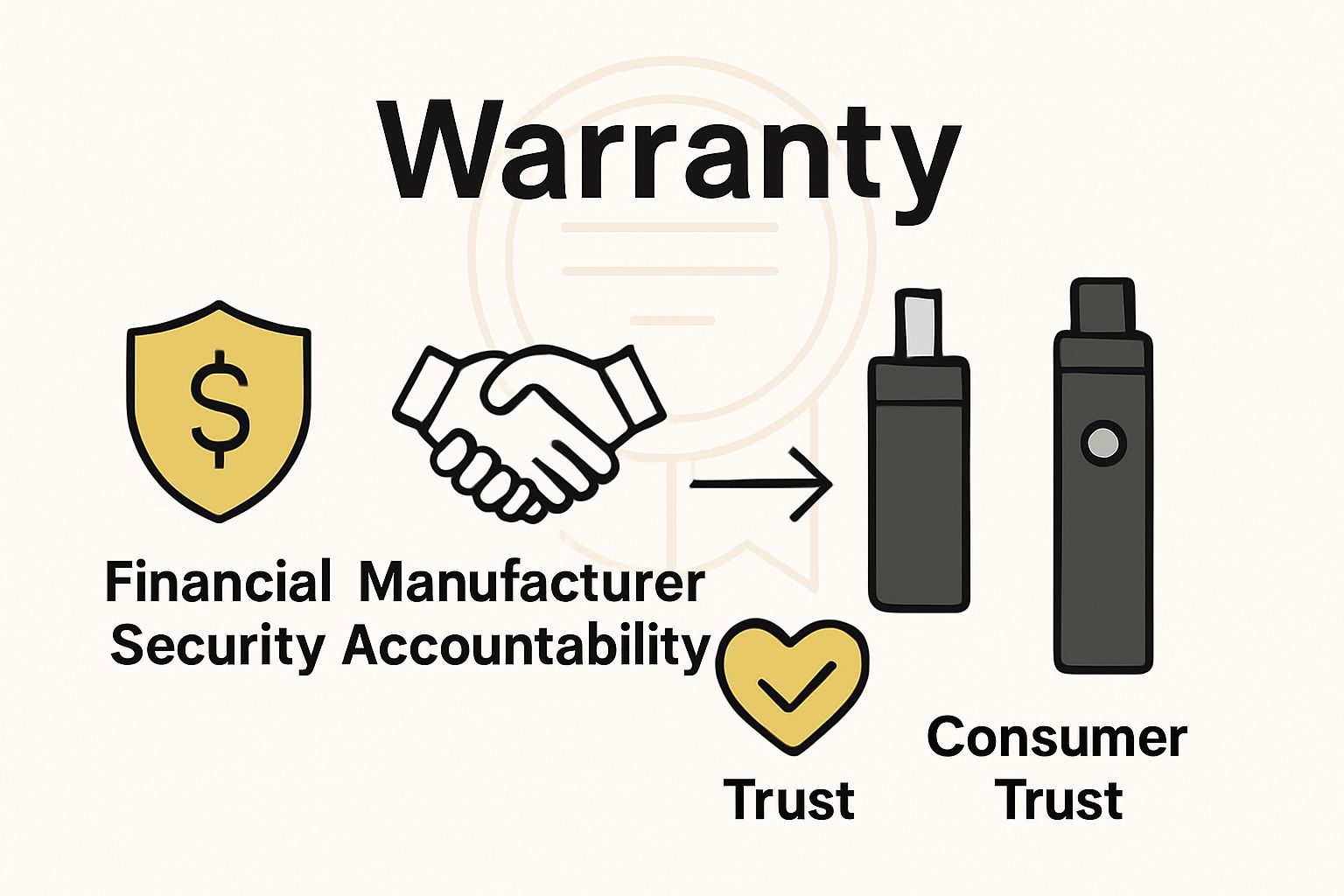 Infographic comparing financial security, manufacturer accountability, and consumer trust in vape warranties