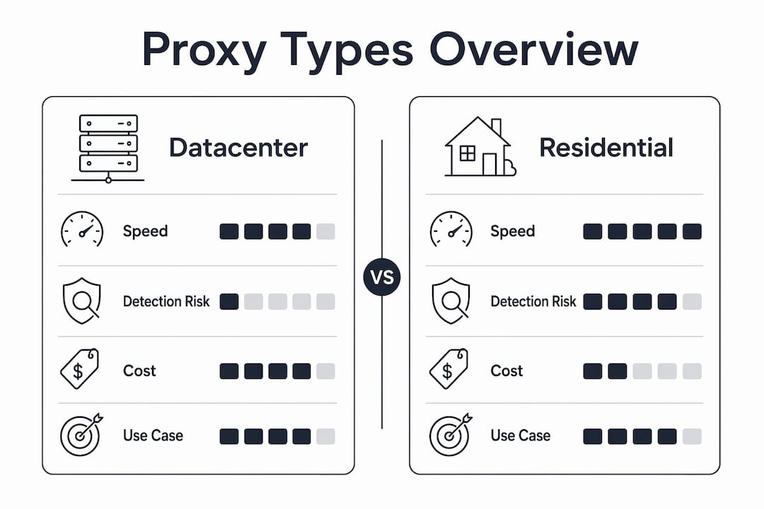 Infographic comparing datacenter and residential proxies