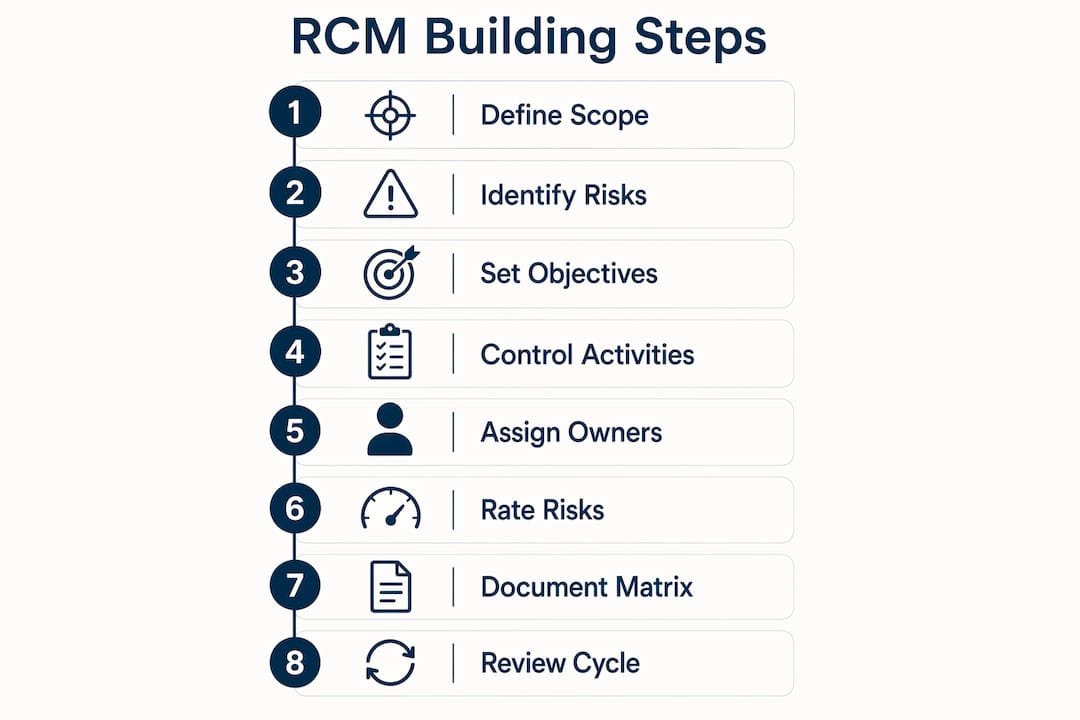 Infographic showing step-by-step risk control matrix building process