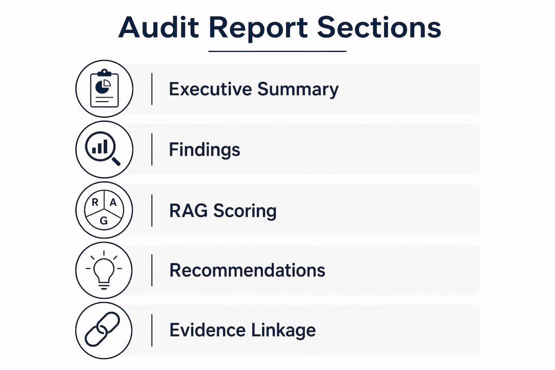 Infographic showing audit report sections flow