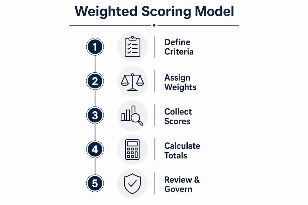 Infographic illustrating weighted scoring model steps