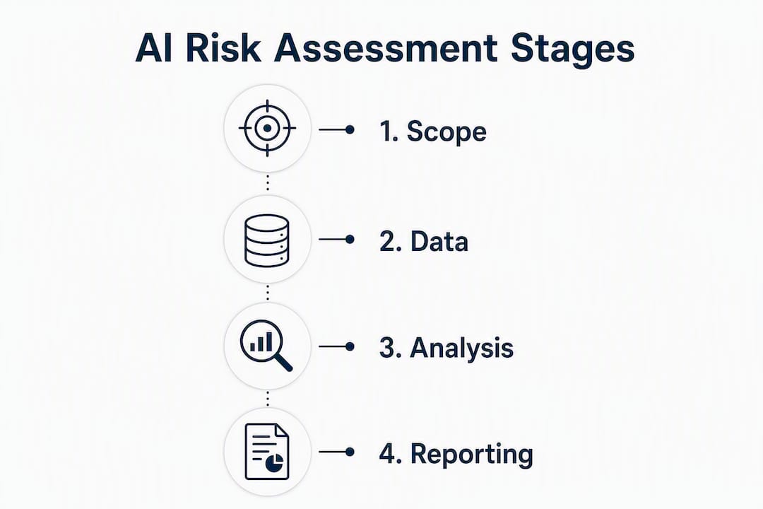 Infographic illustrating four stages of AI risk assessment