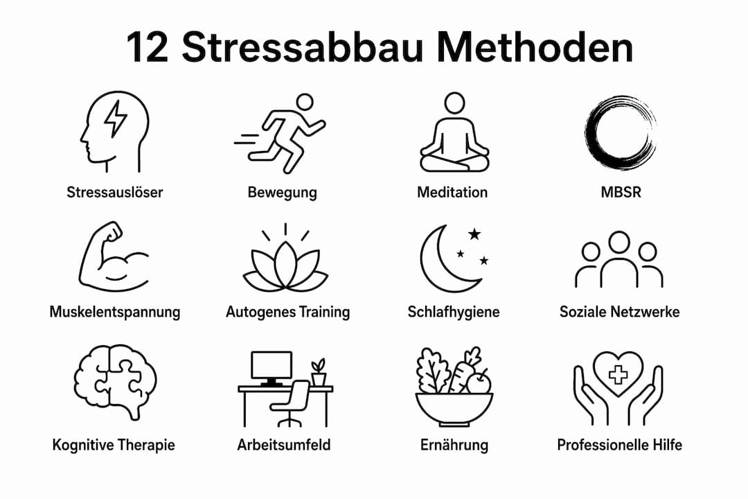 Grafik: 12 praktische Wege, um Stress effektiv zu reduzieren