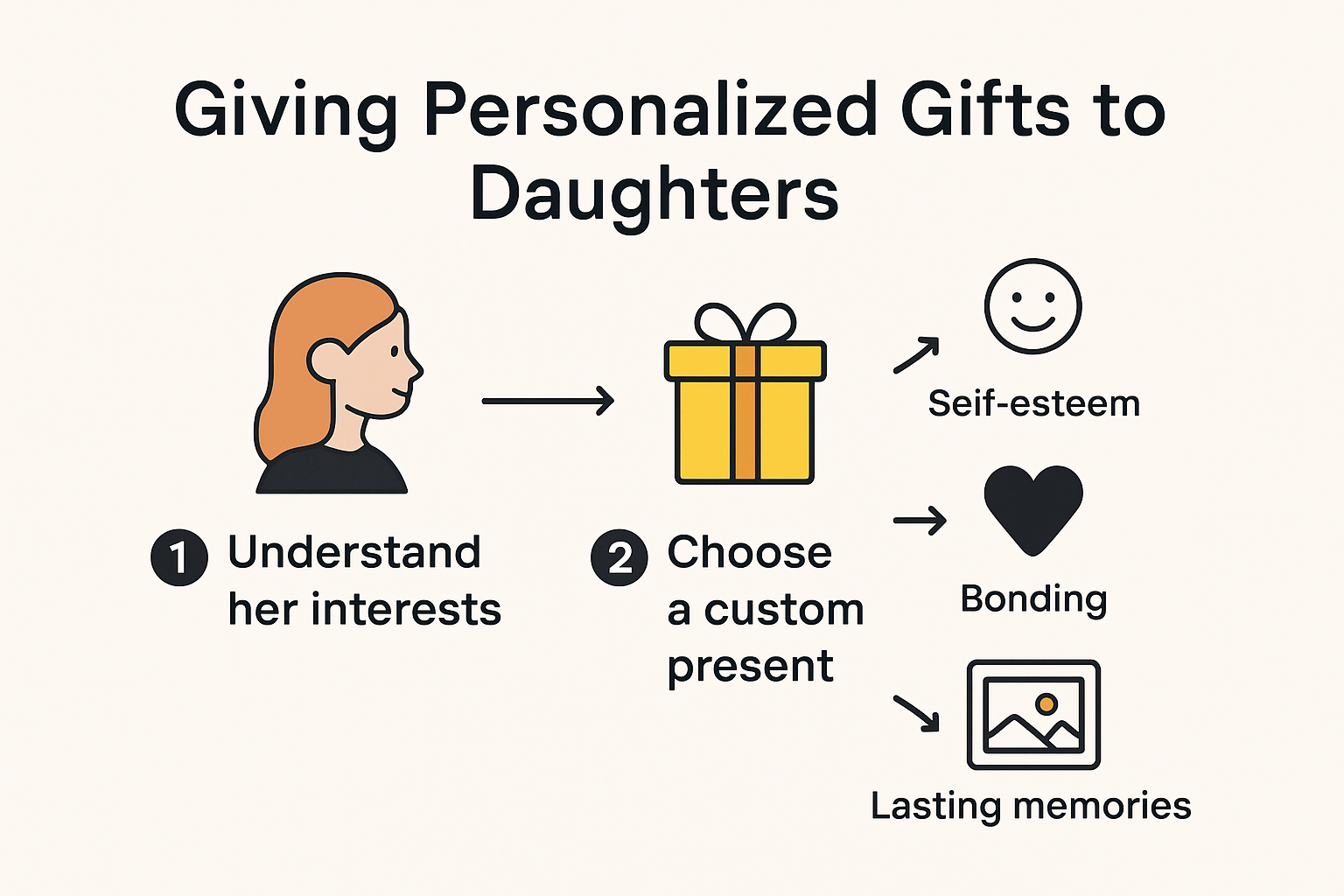 Infographic showing steps and emotional impact of personalized gifts for daughters