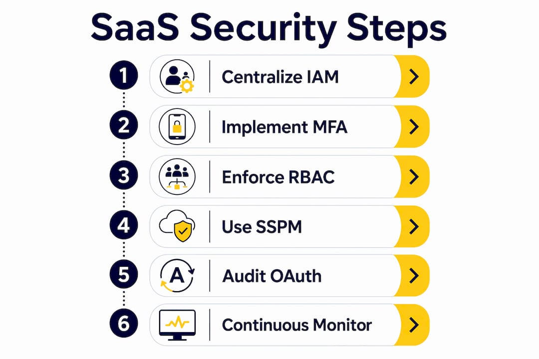 Infographic with SaaS security implementation steps