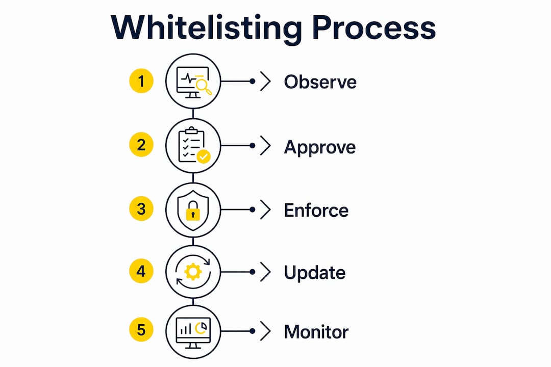 Infographic showing application whitelisting steps