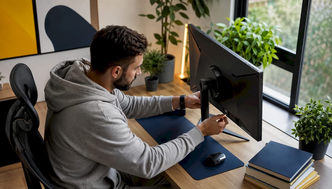 Hands inserting hardware security key into PC USB port