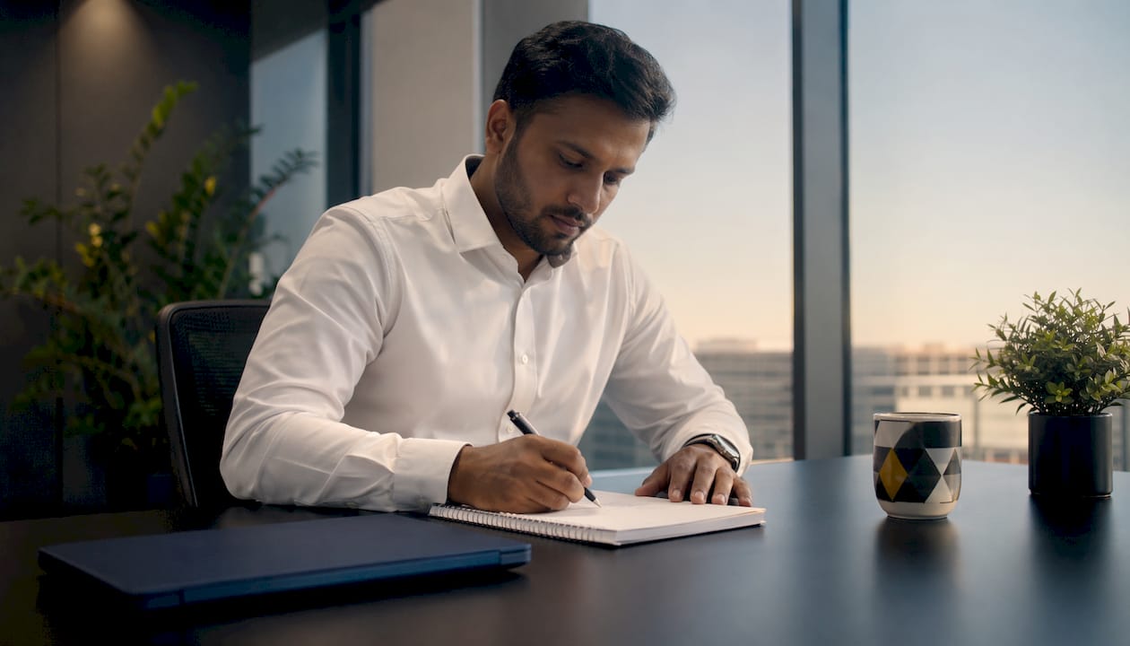 Man performing security risk assessment notes