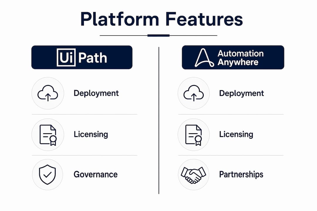 Infographic comparing UiPath and Automation Anywhere features