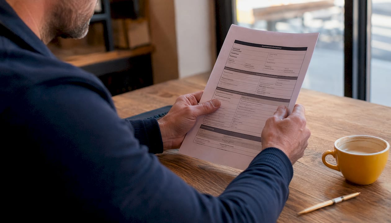 Hands holding customer service record document
