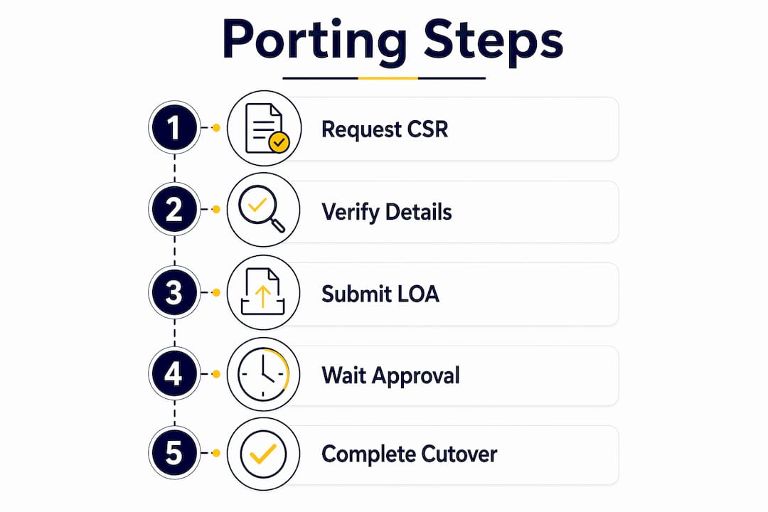 Infographic illustrating phone number porting steps