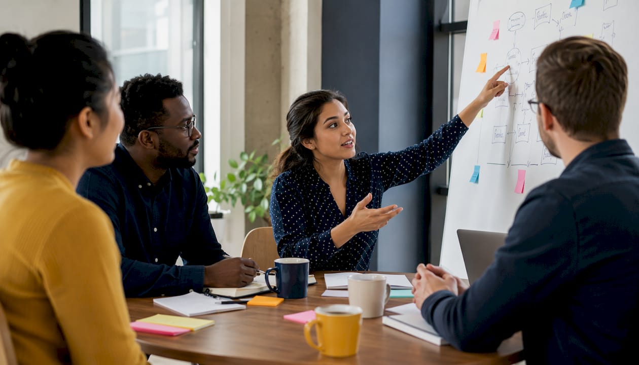 Team discussing vendor reassessment triggers in conference room