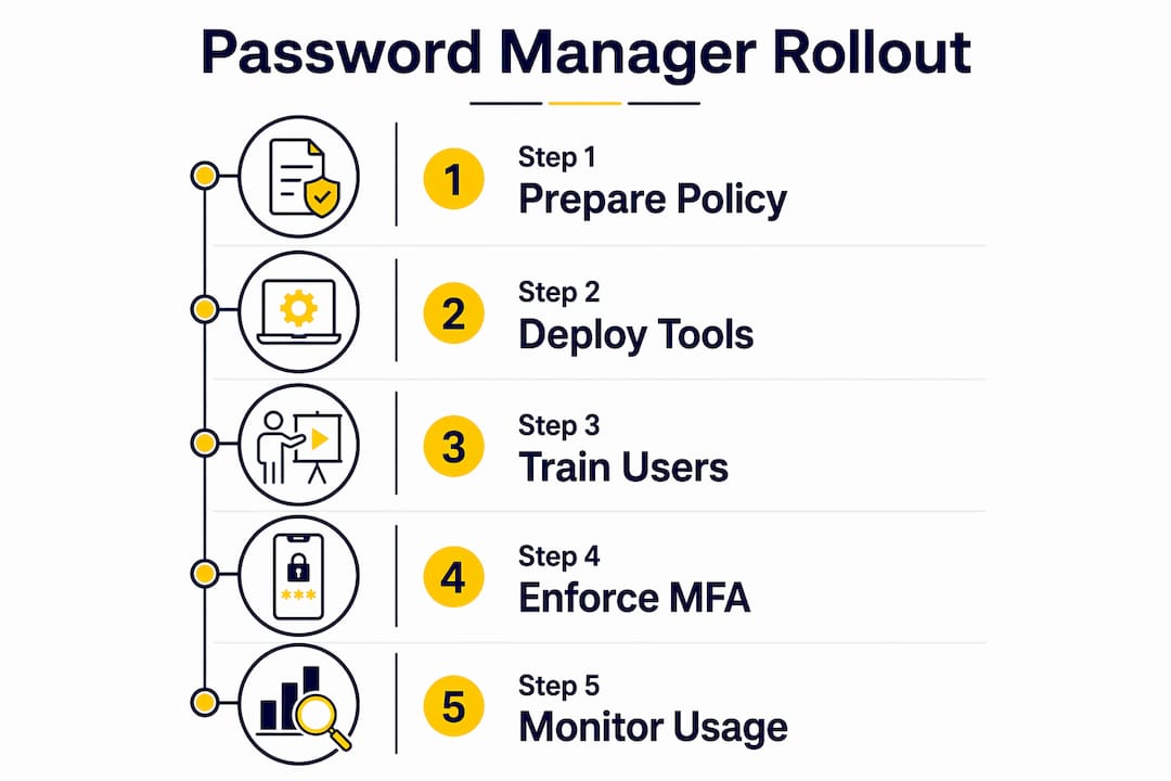 Infographic showing password manager rollout steps