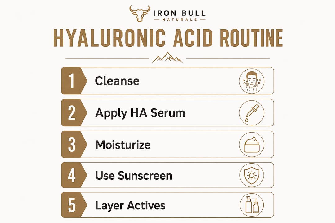 Infographic showing hyaluronic acid skincare routine steps