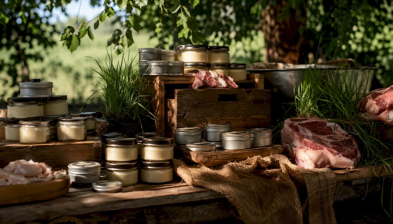 Assorted grass-fed beef tallow skincare products