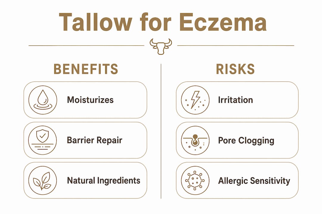 Infographic contrasting tallow benefits and risks for eczema