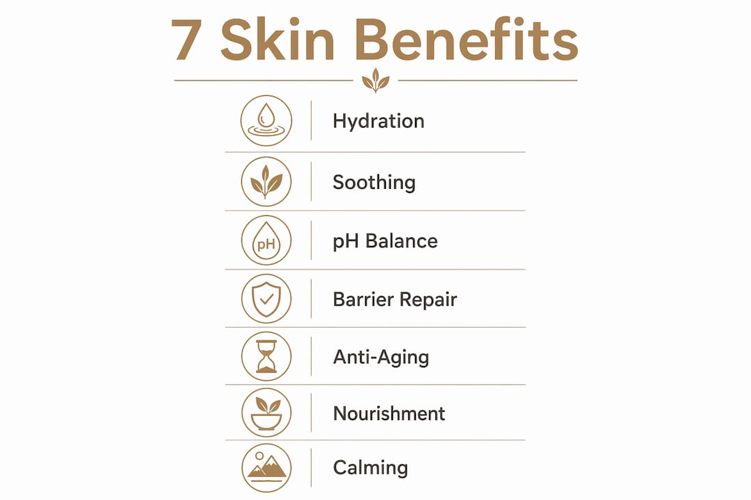 Infographic showing seven key benefits of natural aftershave balm