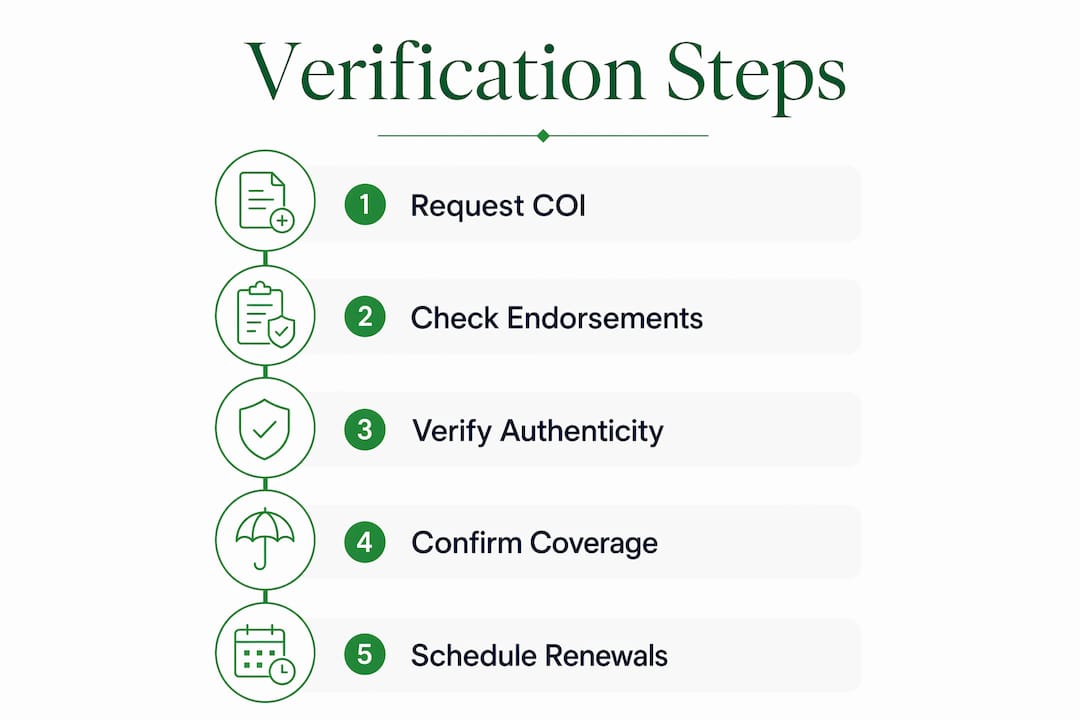 Infographic showing contractor insurance verification steps