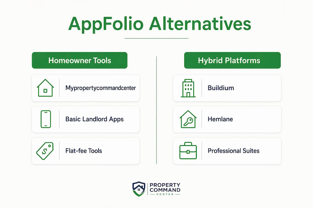 Comparison infographic of AppFolio alternatives categories