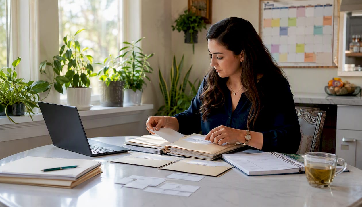 Hands organizing property management documents