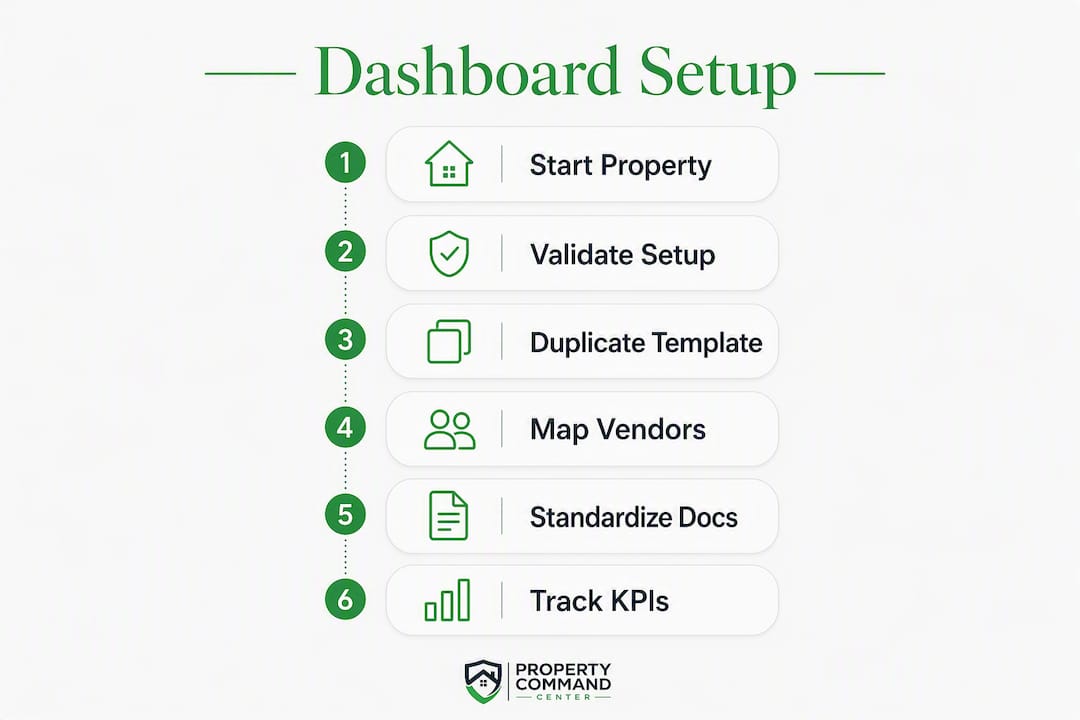 Infographic illustrating property dashboard setup steps