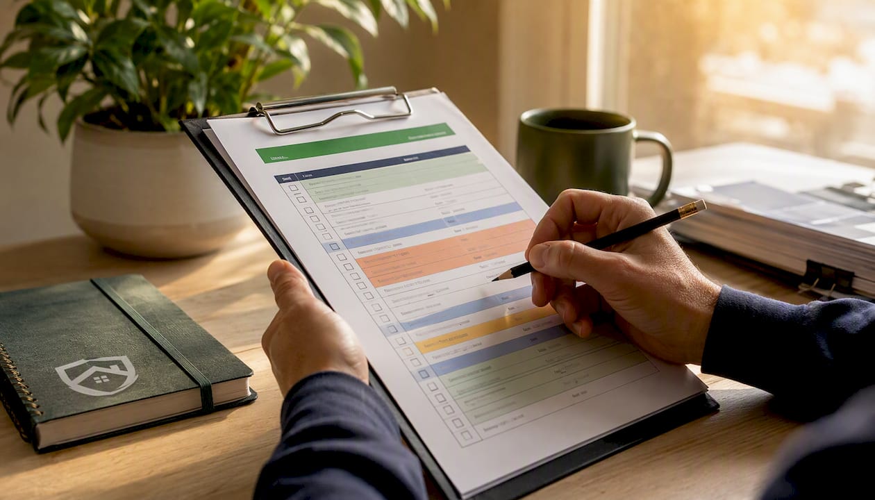 Hands checking monthly maintenance tasks