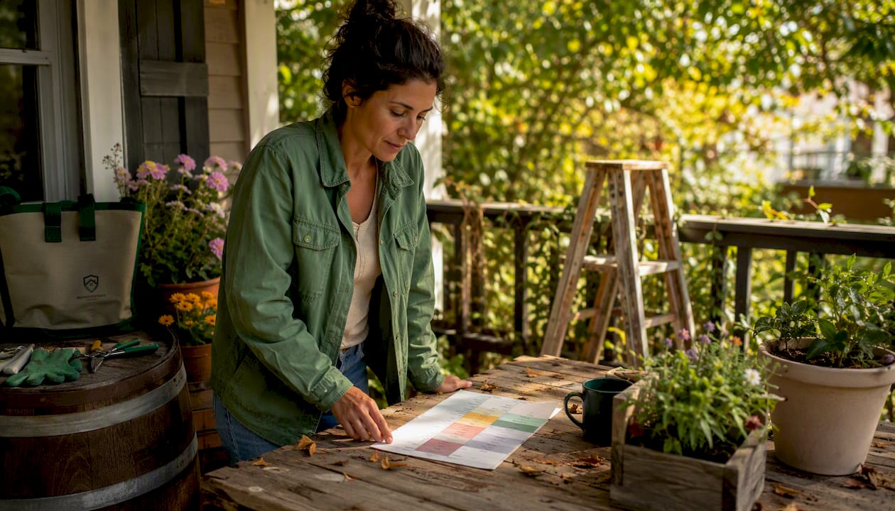 Gardener organizing seasonal maintenance tools