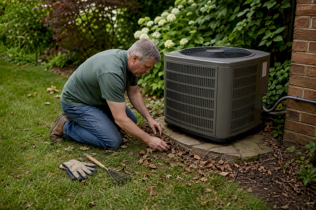 Clearing debris from AC condenser unit