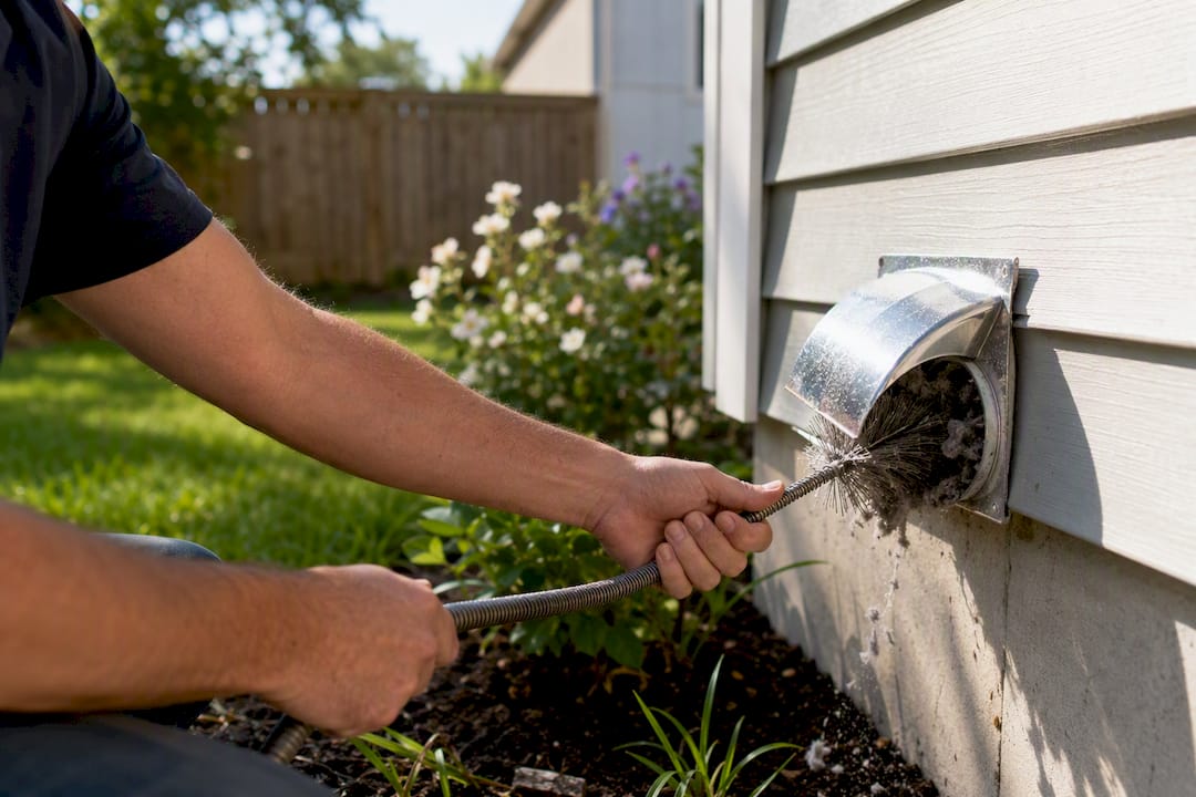Cleaning dryer vent duct outdoors