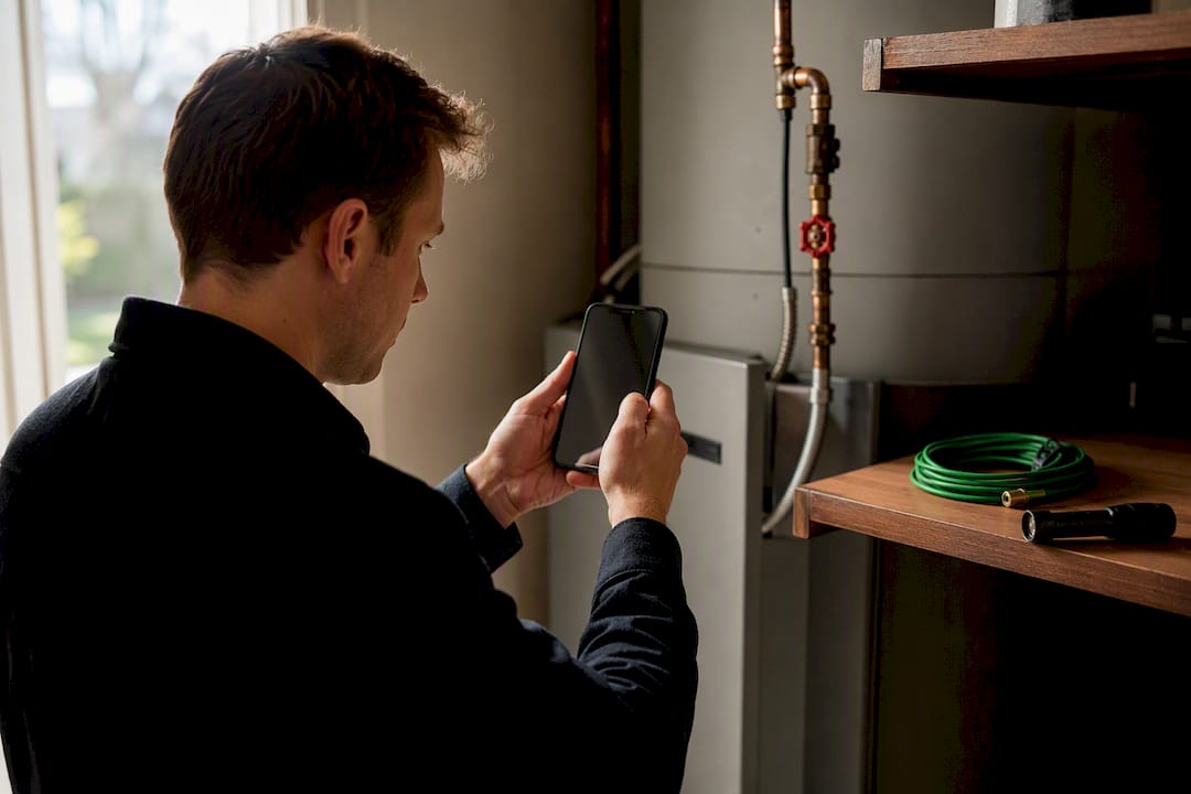 Owner photographing utility equipment details