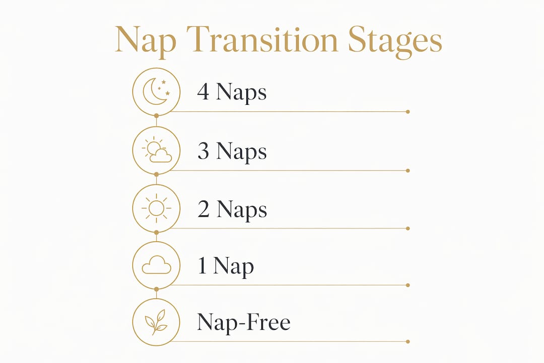 Infographic illustrating infant and toddler nap transition stages