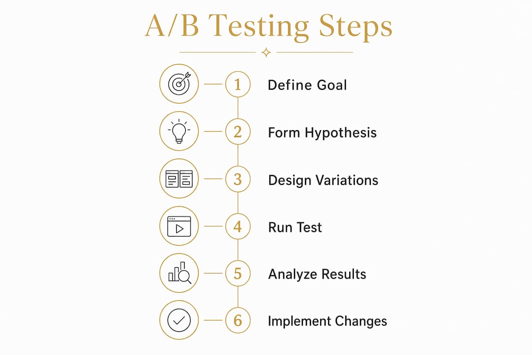 Infographic illustrating A/B testing step-by-step process